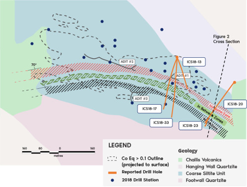 Bedrock geology and surface expression of cobalt-copper mineralization at Iron Creek.