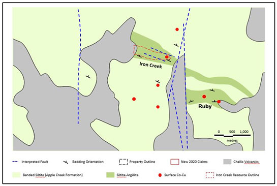 Figure 1. Simplified bedrock geology map of the Idaho Property